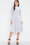 Light Grey Velvet Long Sleeve A-Line Midi Evening Dress - Tasha Apparel Wholesale