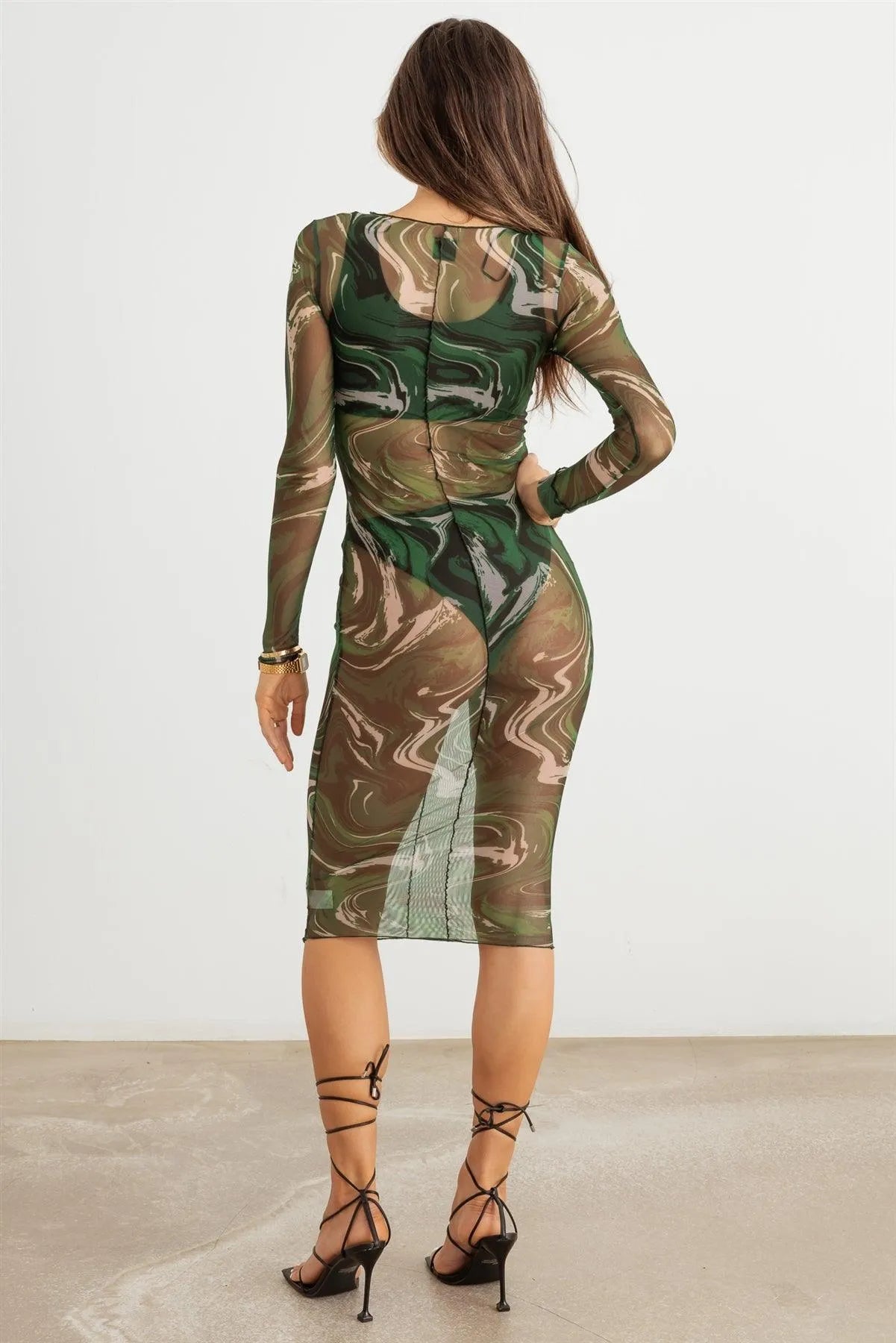 Abstract Mesh Stitch Detail Coverup Midi Dress - Tasha Apparel Wholesale