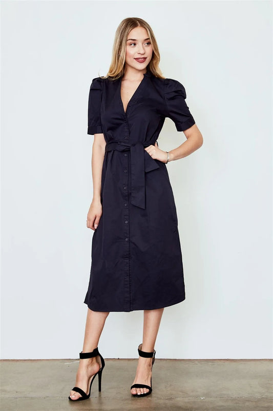 Navy Belted T-Shirt Midi Dress / 3-3-1 - Tasha Apparel Wholesale