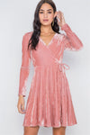 Blush Velvet Fit & Flare Long Sleeve Mini Dress /2-2-2 - Tasha Apparel Wholesale