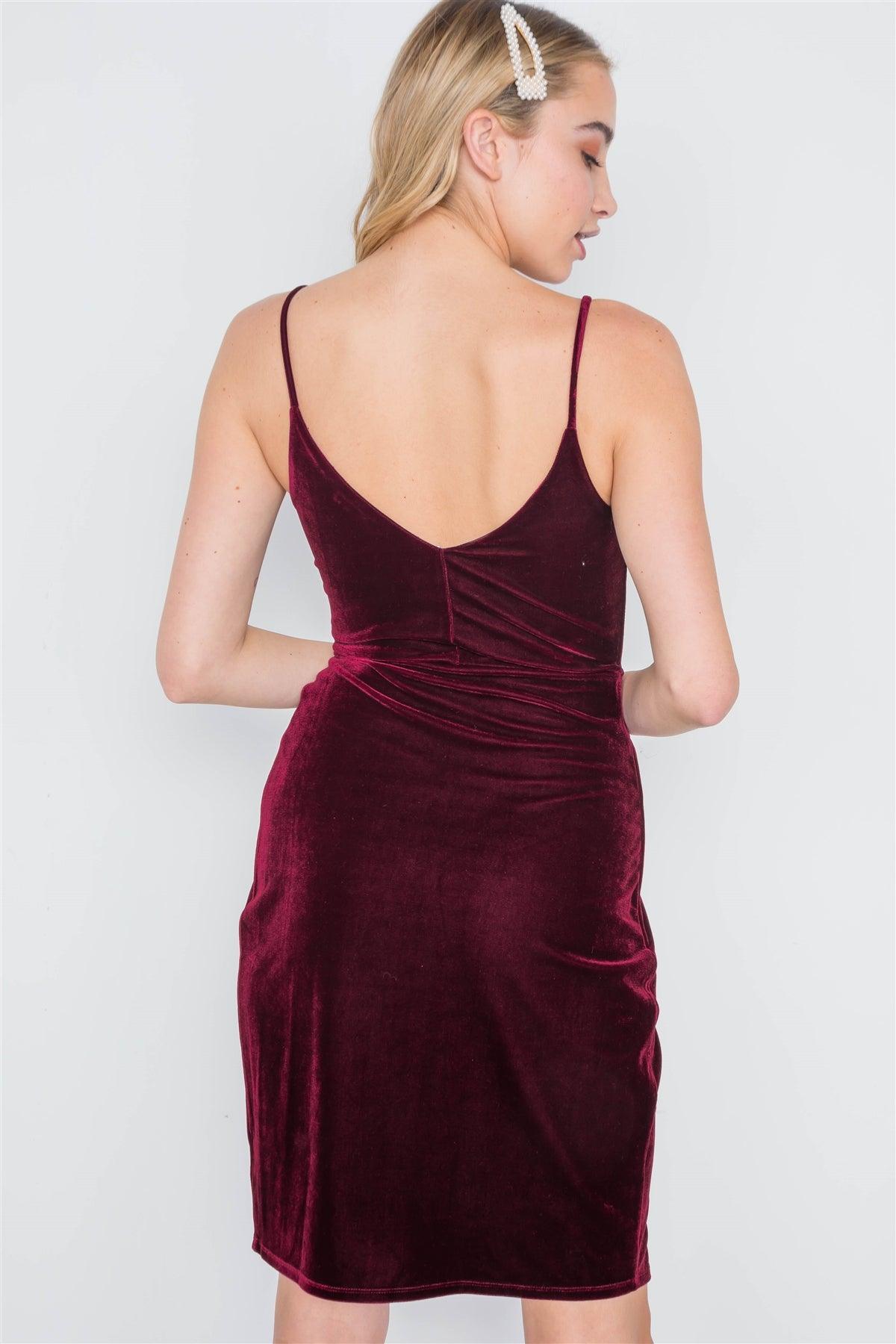 Burgundy Cami Velvet Front Twist Evening Dress /2-1-2