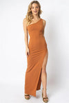 Lexie Rust Ribbed One Shoulder Maxi Dress - Tasha Apparel Wholesale