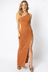 Lexie Rust Ribbed One Shoulder Maxi Dress /2-3-2-1 - Tasha Apparel Wholesale