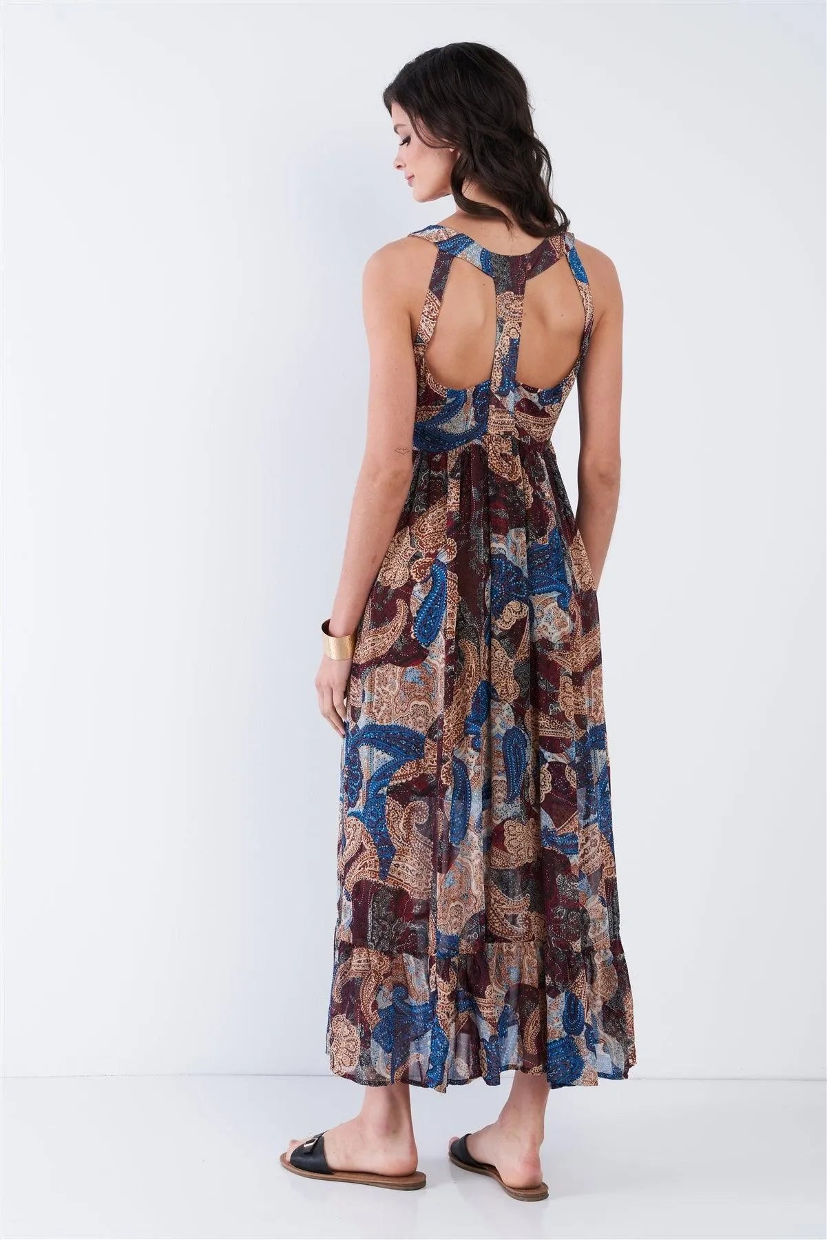Blue Halter Neck Empire Waist Racerback Maxi Dress /2-2-2 - Tasha Apparel Wholesale