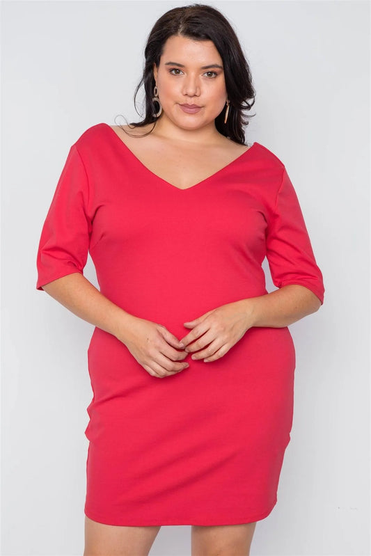 Junior Plus Size Red Back Lace Detail Mini Dress /2-2-2 - Tasha Apparel Wholesale