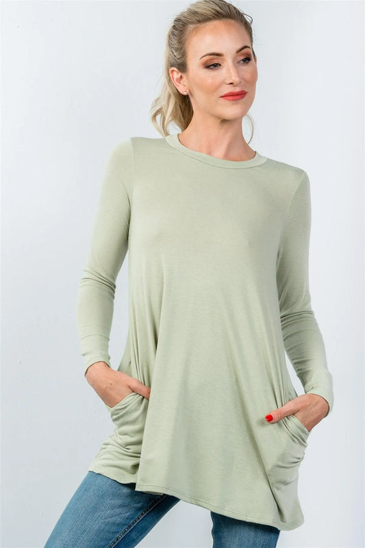 Sage Long Sleeve Back Keyhole Tunic Top / 3-2-1 - Tasha Apparel Wholesale