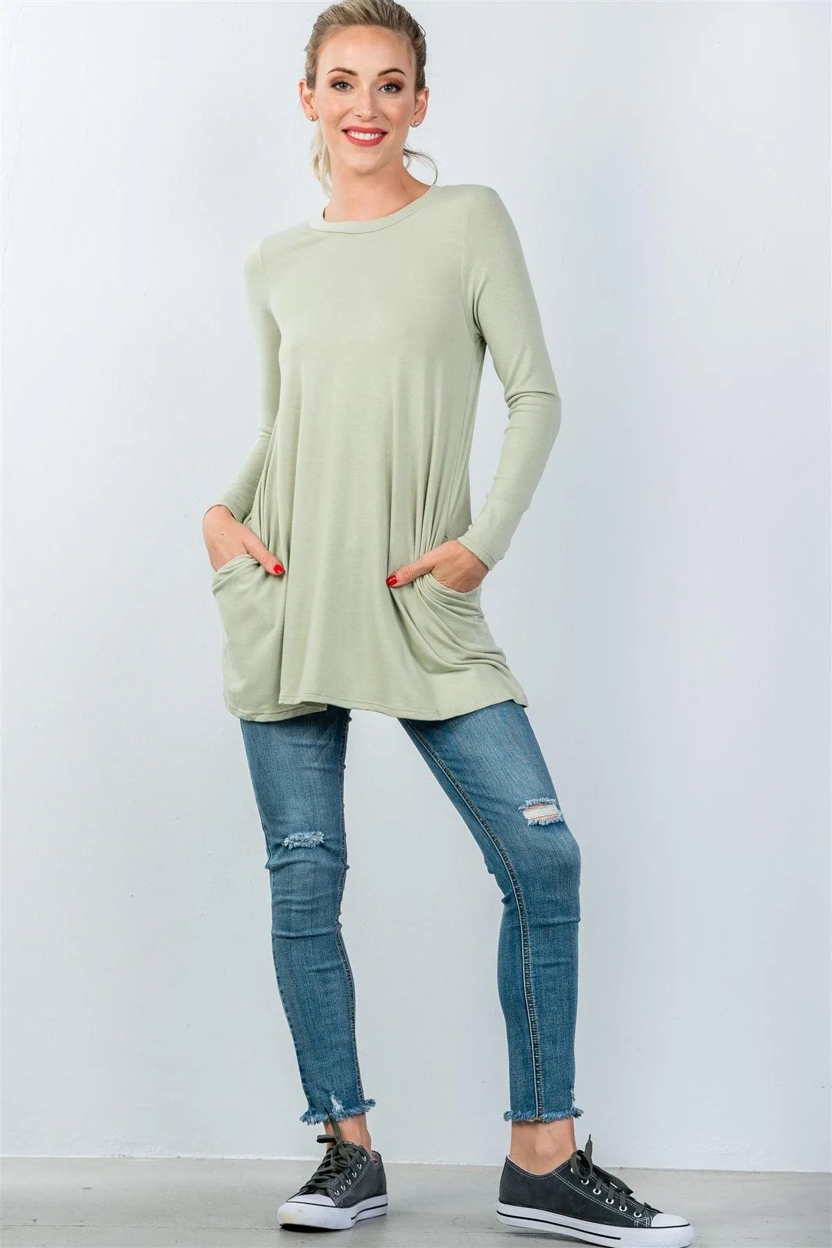 Sage Long Sleeve Back Keyhole Tunic Top / 3-2-1 - Tasha Apparel Wholesale