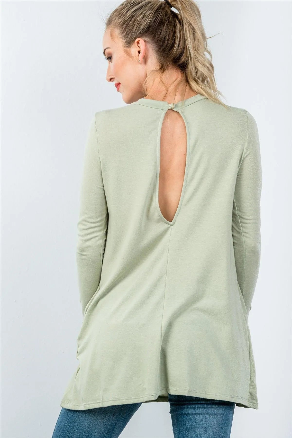 Sage Long Sleeve Back Keyhole Tunic Top / 3-2-1 - Tasha Apparel Wholesale