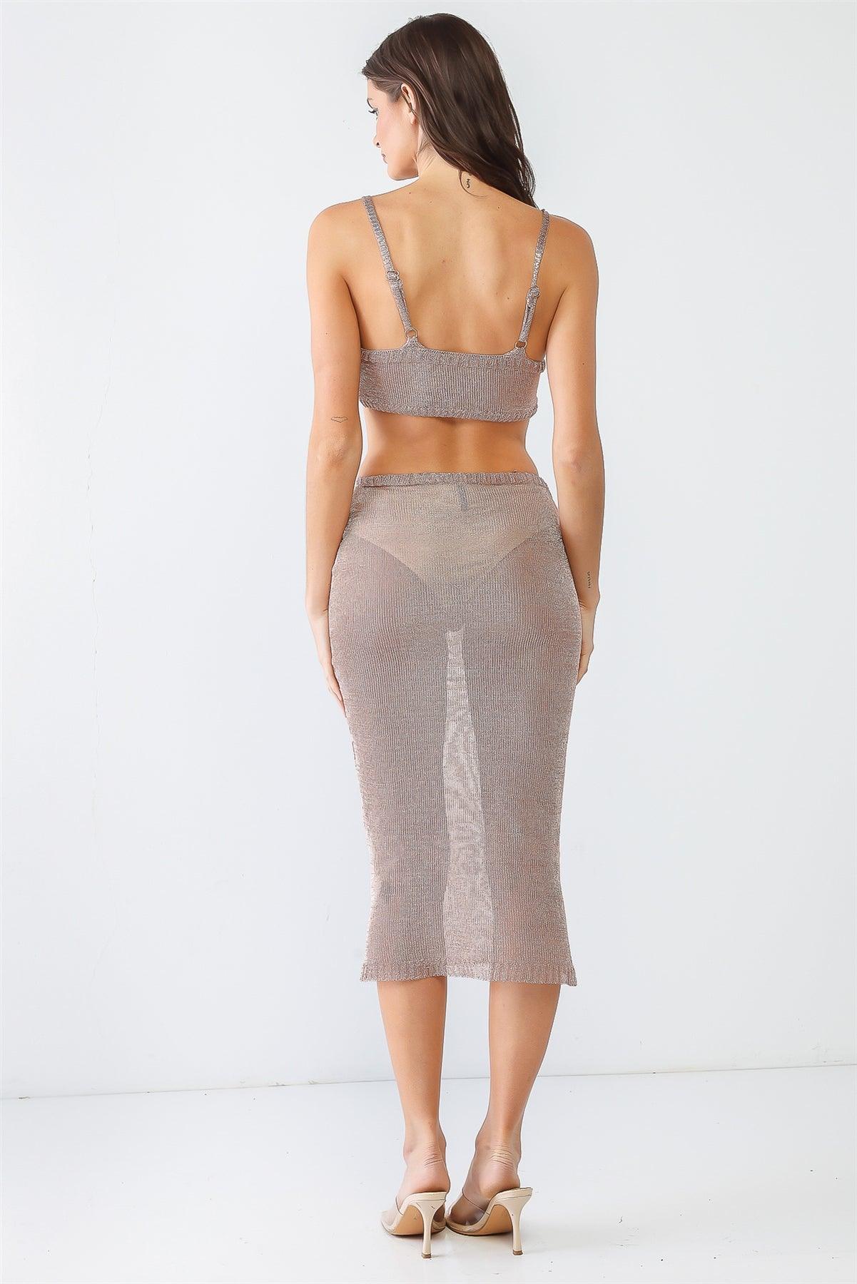 Rose & Gold Mesh Bow Detail Strappy Cut-Out Style Sheer Midi Dress /2-2