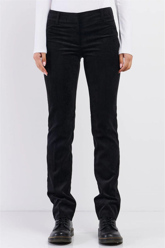 Black 90's Vibe Mid-Rise Corduroy Straight Fitted Pants /1-1-1 - Tasha Apparel Wholesale