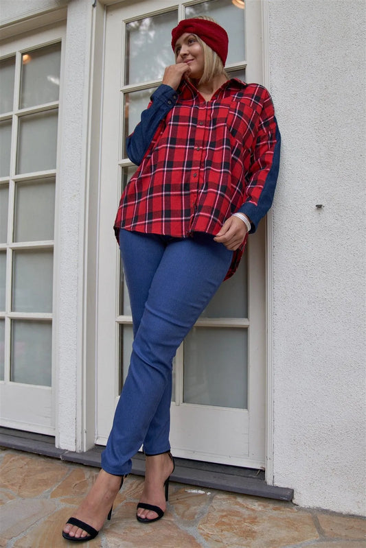 Junior Plus Medium Blue Mid-Rise Denim Legging Slim Fit Pants /2-2-1 - Tasha Apparel Wholesale
