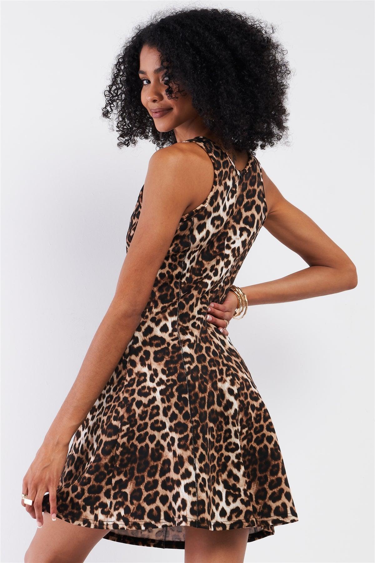 Leopard Print Sleeveless Fitted Racer Back Flare Mini Dress /1-2-2-1