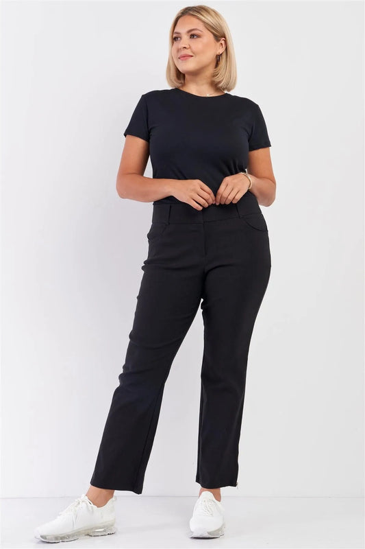 Junior Plus Black Mid-Rise Two Side Leg Zipper Pants /2-2-1 - Tasha Apparel Wholesale
