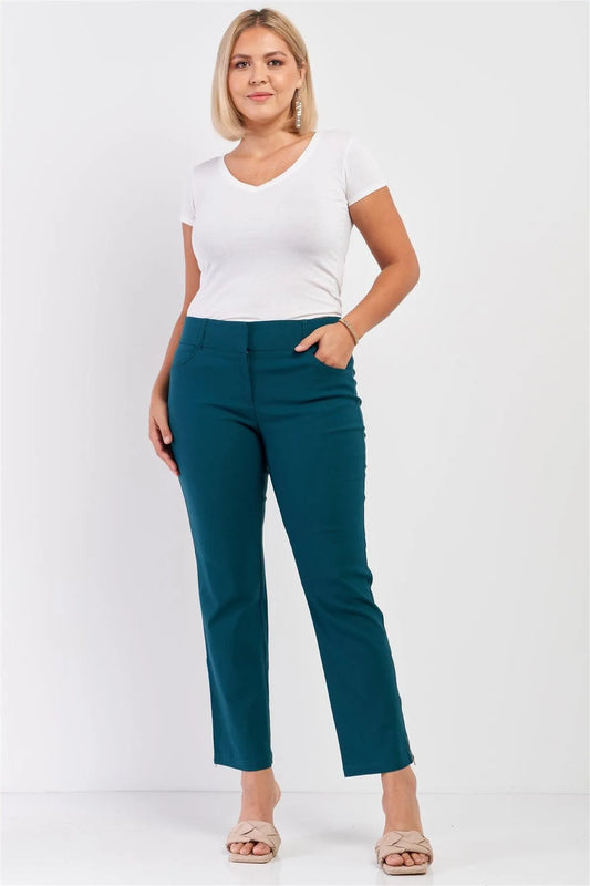 Junior Plus Shaded-Spruce Mid-Rise Two Side Leg Zipper Pants /2-2-1 - Tasha Apparel Wholesale