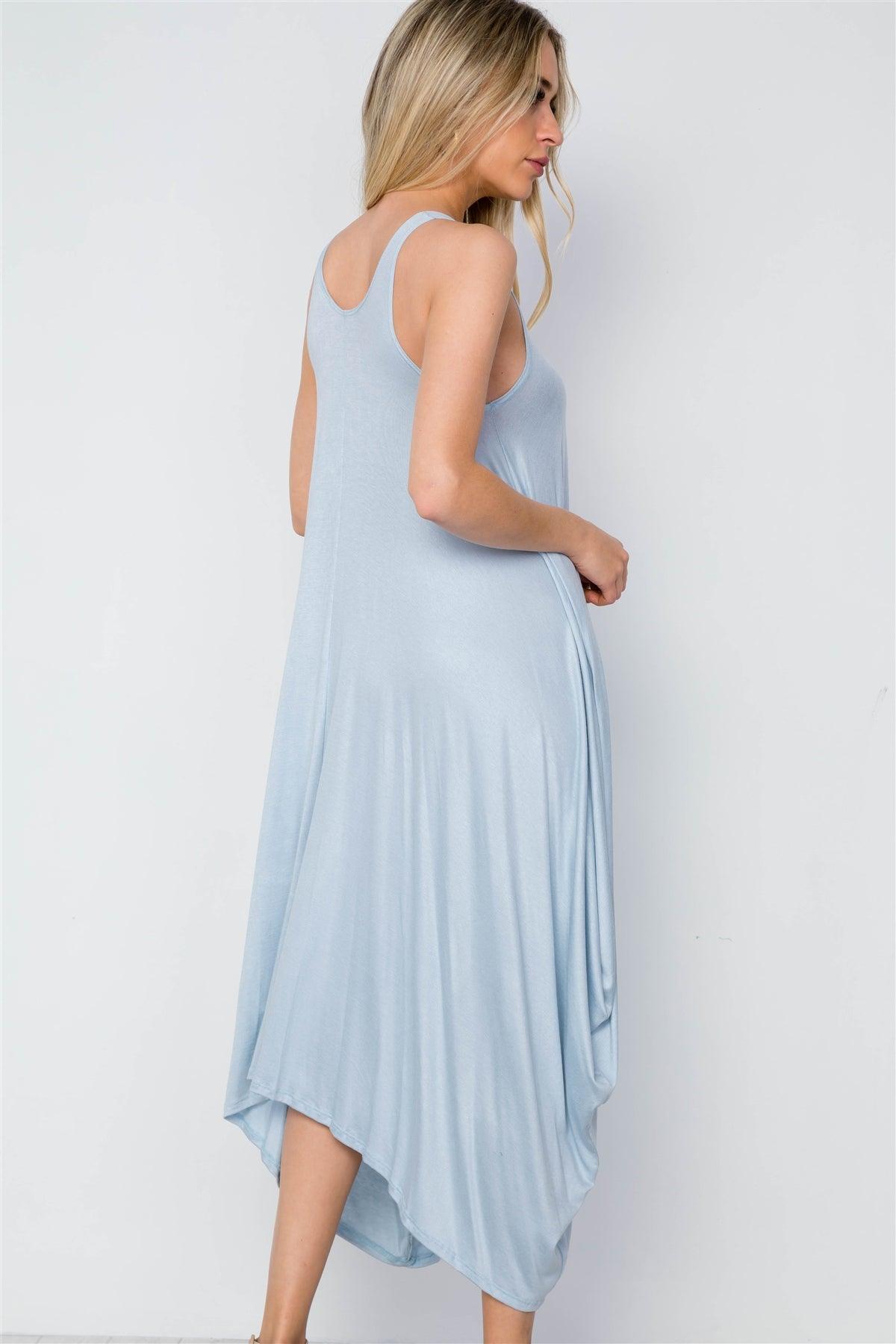 Light Blue Basic Loose Fit Sleeveless Midi Dress / 2-2-2
