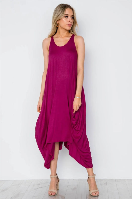 Magenta Basic Loose Fit Sleeveless Midi Dress /2-2-2 - Tasha Apparel Wholesale