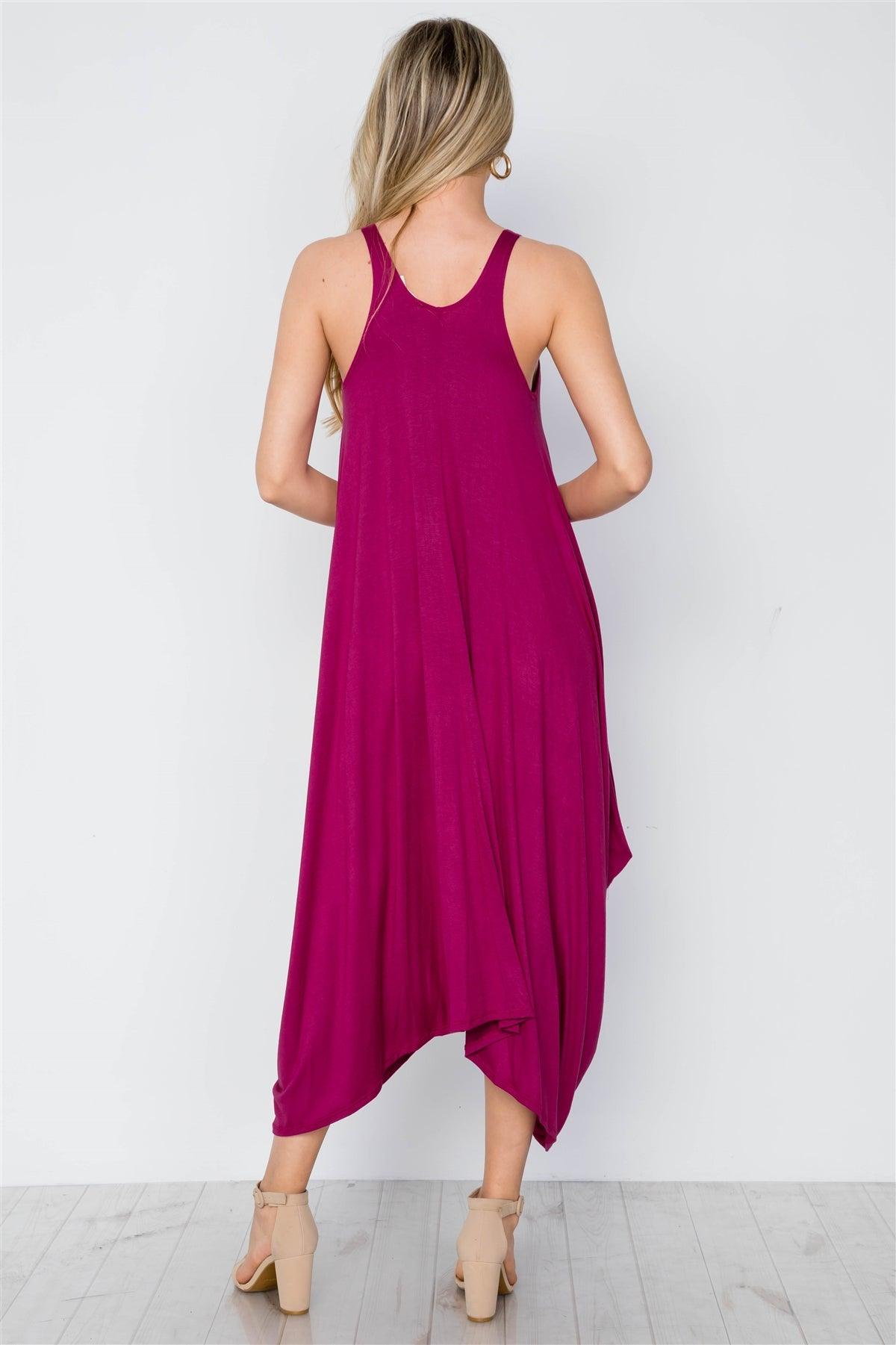 Magenta Basic Loose Fit Sleeveless Midi Dress /2-2-2