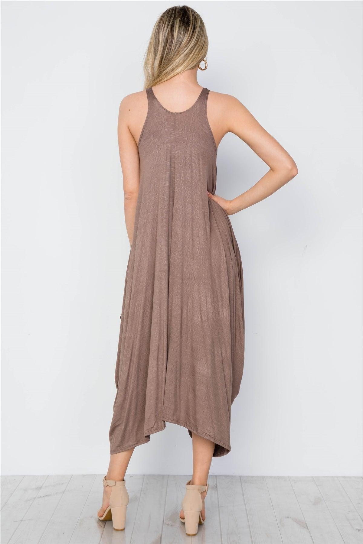 Mocha Basic Loose Fit Sleeveless Midi Dress / 2-2-2