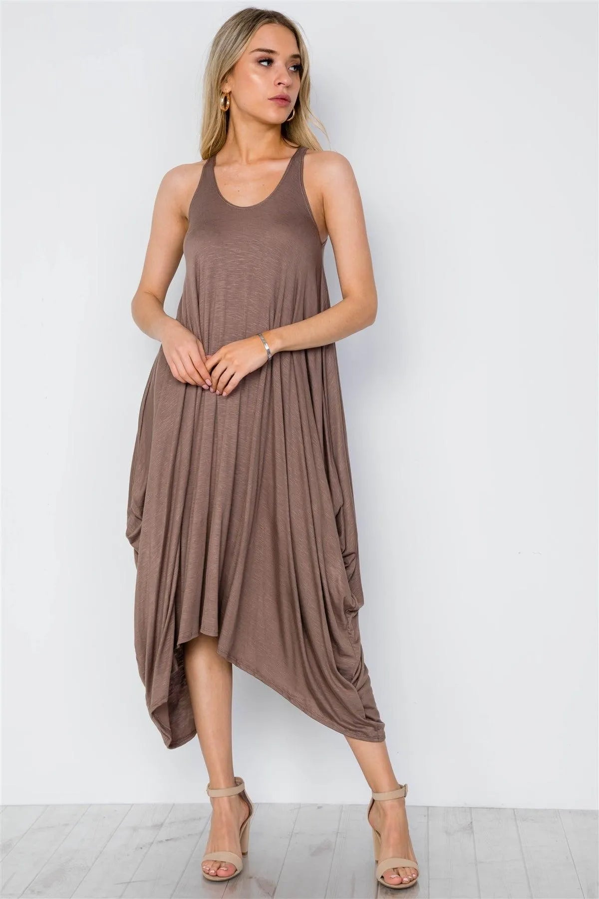 Mocha Basic Loose Fit Sleeveless Midi Dress - Tasha Apparel Wholesale