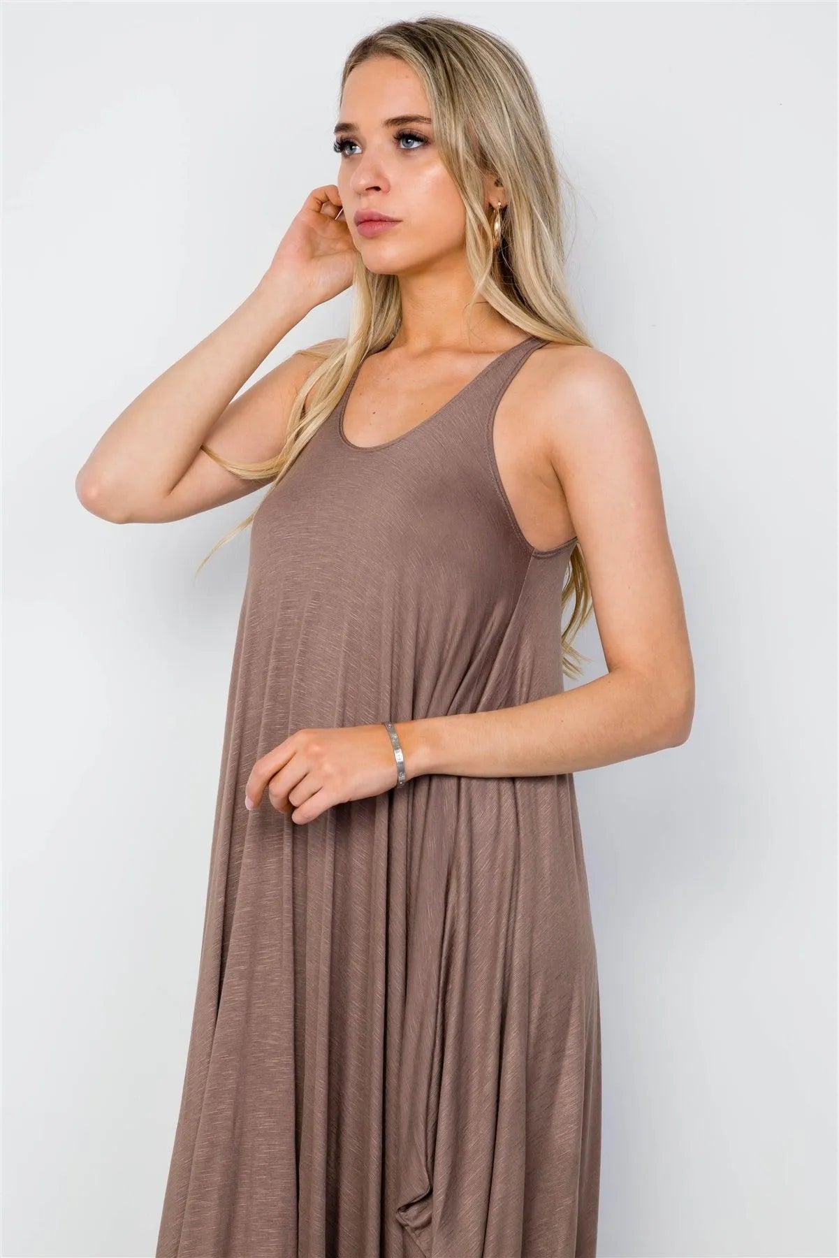 Mocha Basic Loose Fit Sleeveless Midi Dress - Tasha Apparel Wholesale