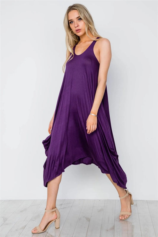 Purple Basic Loose Fit Sleeveless Midi Dress / 1-2-1 - Tasha Apparel Wholesale
