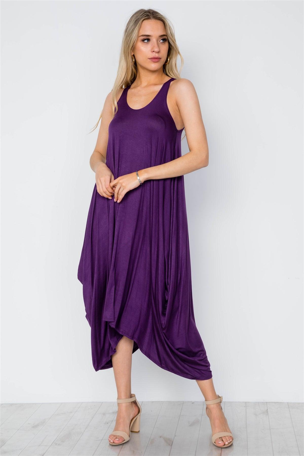 Purple Basic Loose Fit Sleeveless Midi Dress / 2-2-2