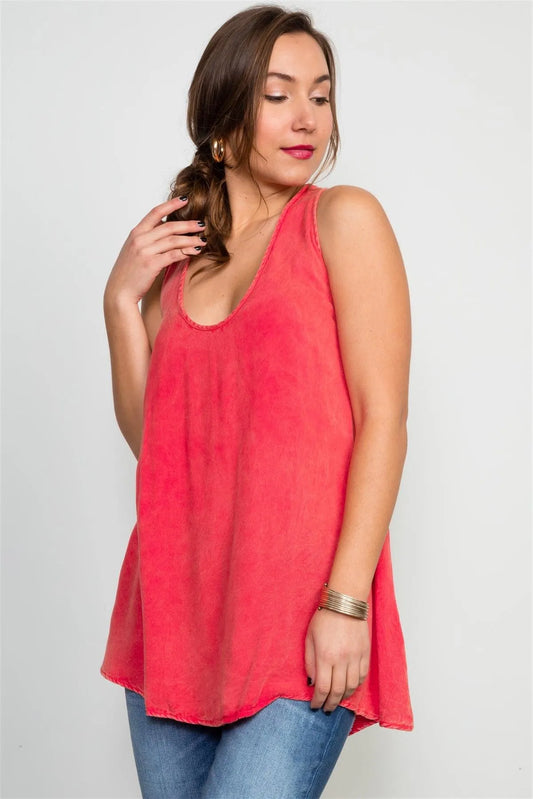 Mineral Wash Rust Low Back Swing Oversize Tunic Mini Dress / 3-1-1 - Tasha Apparel Wholesale