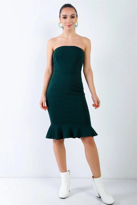 Green Sleeveless Ruffle Hem Bodycon Mini Dress /1-1-2-2 - Tasha Apparel Wholesale