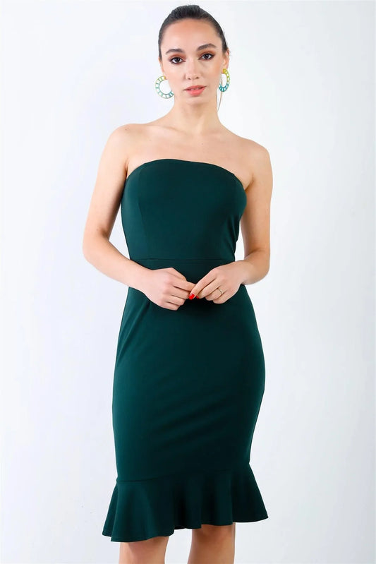 Green Sleeveless Ruffle Hem Bodycon Mini Dress /1-2-2-1 - Tasha Apparel Wholesale