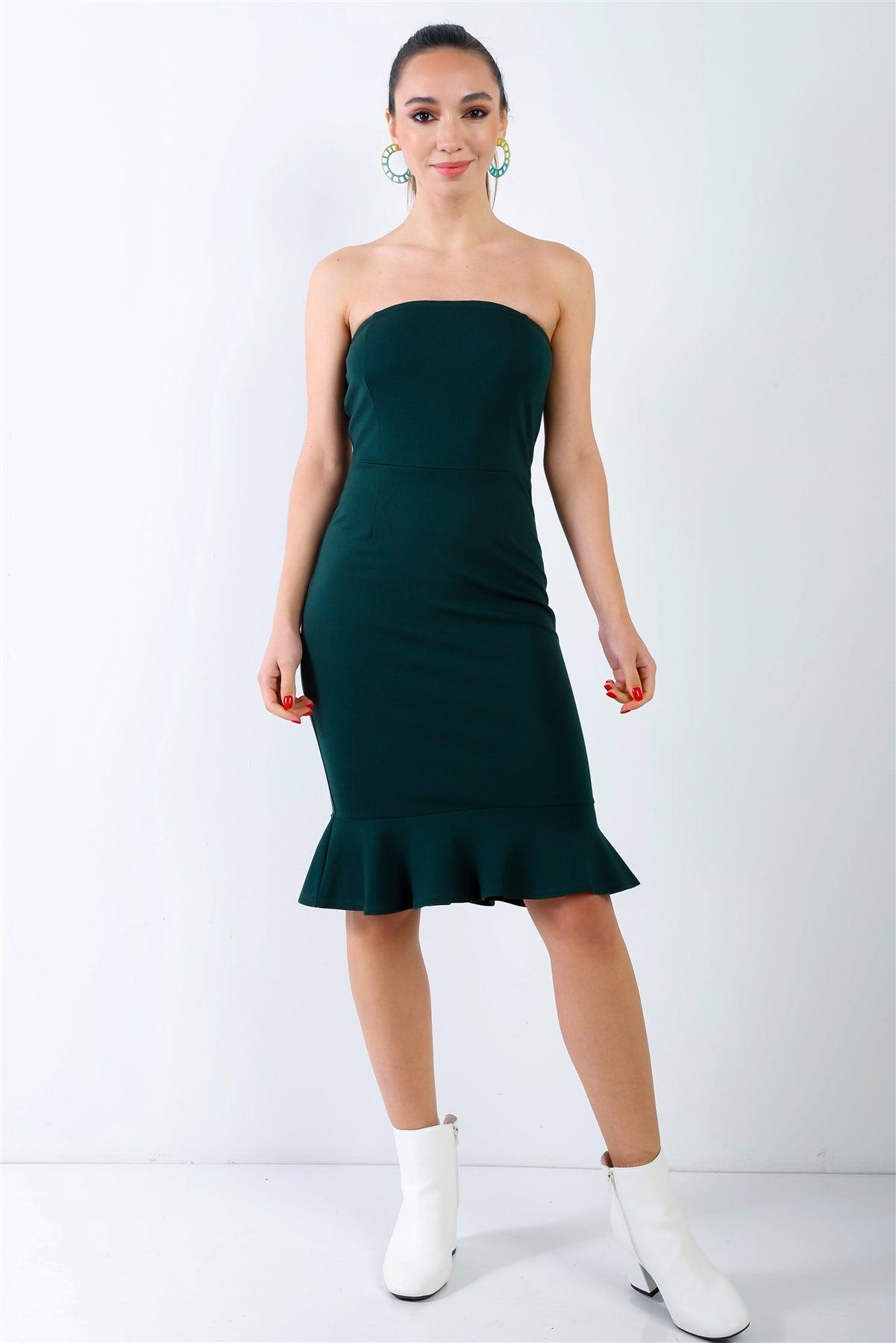 Green Sleeveless Ruffle Hem Bodycon Mini Dress /1-2-2-1