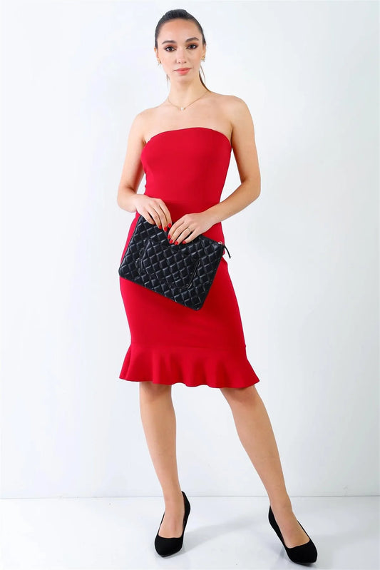 Red Sleeveless Ruffle Hem Bodycon Mini Dress /1-2-2-1 - Tasha Apparel Wholesale