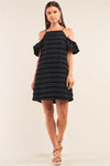 Black Fringe Square Neck Cold Shoulder Mini Dress /1-2-2-1