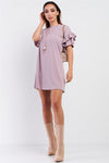 Dusty Pink Ribbed Loose Fit Layered Wing Short Sleeve T-Shirt Mini Dress /1-2-2-1