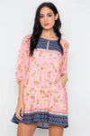 Multi Peach Paisley Boho Mini Dress /2-2-2 - Tasha Apparel Wholesale