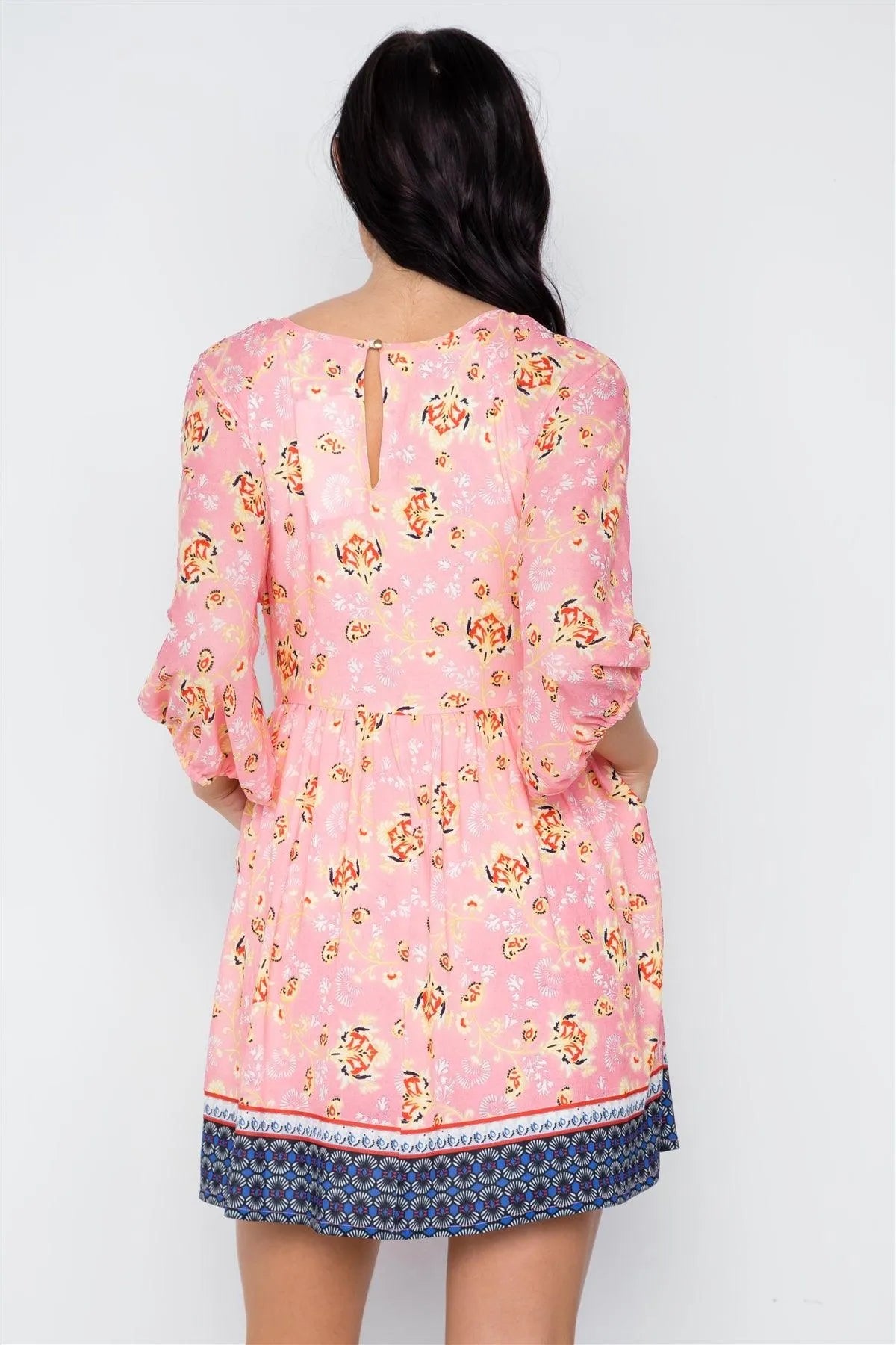 Multi Peach Paisley Boho Mini Dress /2-2-2 - Tasha Apparel Wholesale