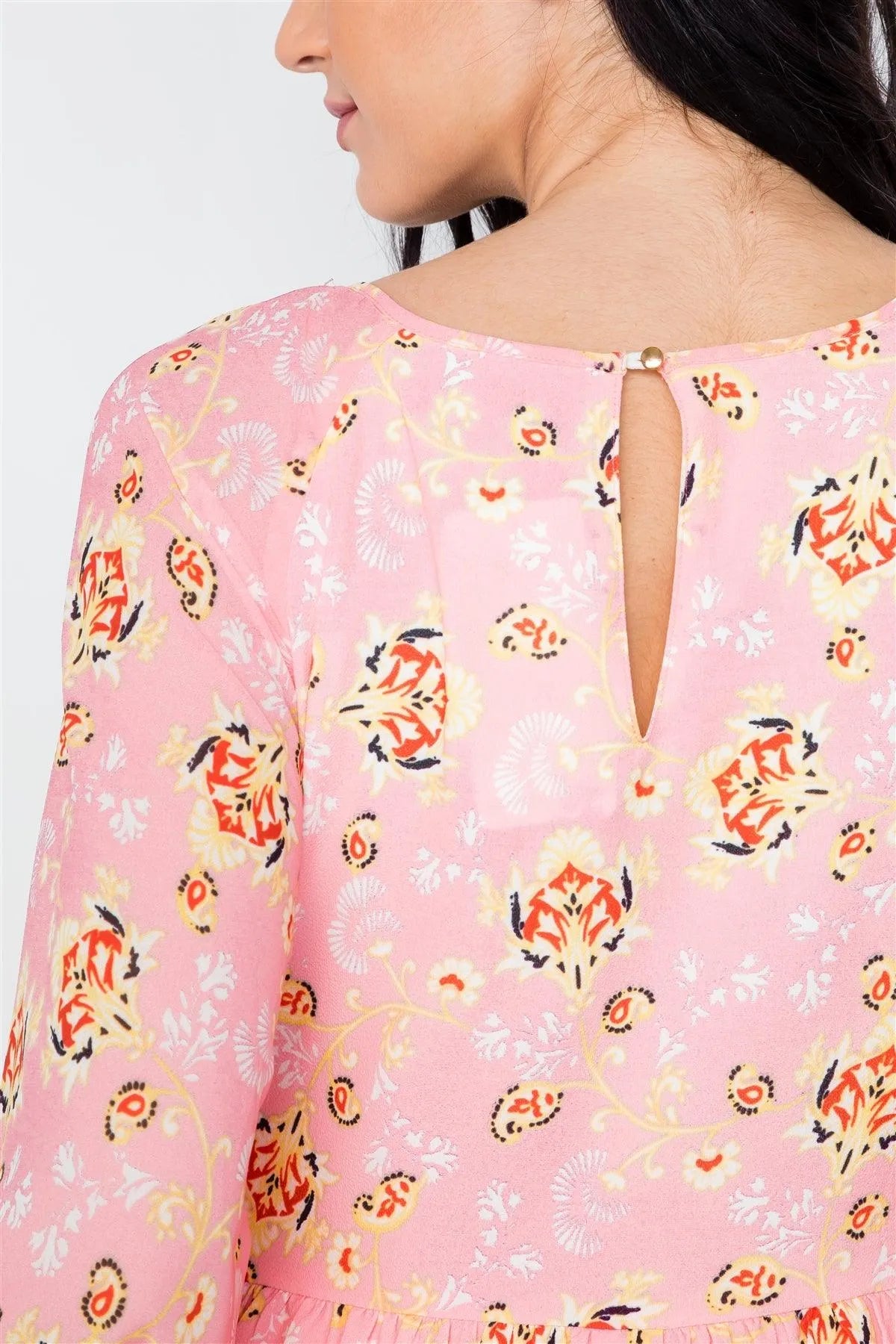 Multi Peach Paisley Boho Mini Dress /2-2-2 - Tasha Apparel Wholesale