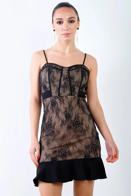 Black Lace With Nude Lining Bustier Bodycon Mini Dress /1-2-1-1 - Tasha Apparel Wholesale