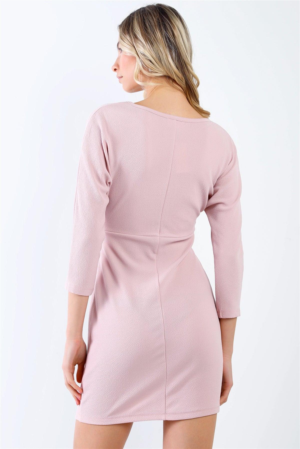 Blush Textured Front Twist Detail Half Sleeve Mini Dress /1-2-1