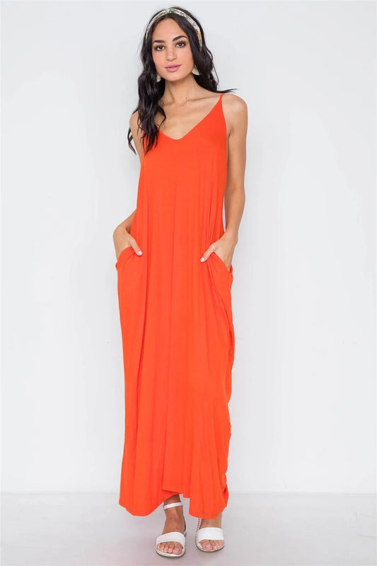 Orange Solid Cami Maxi Dress /1-2-3 - Tasha Apparel Wholesale