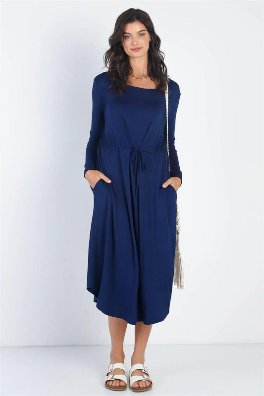 Navy Long Sleeve Basic Midi Maxi Dress /1-1-1 - Tasha Apparel Wholesale
