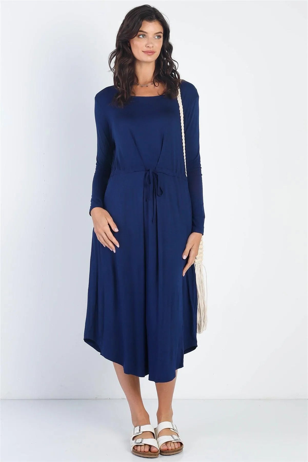 Navy Long Sleeve Basic Midi Maxi Dress /1-2-1 - Tasha Apparel Wholesale