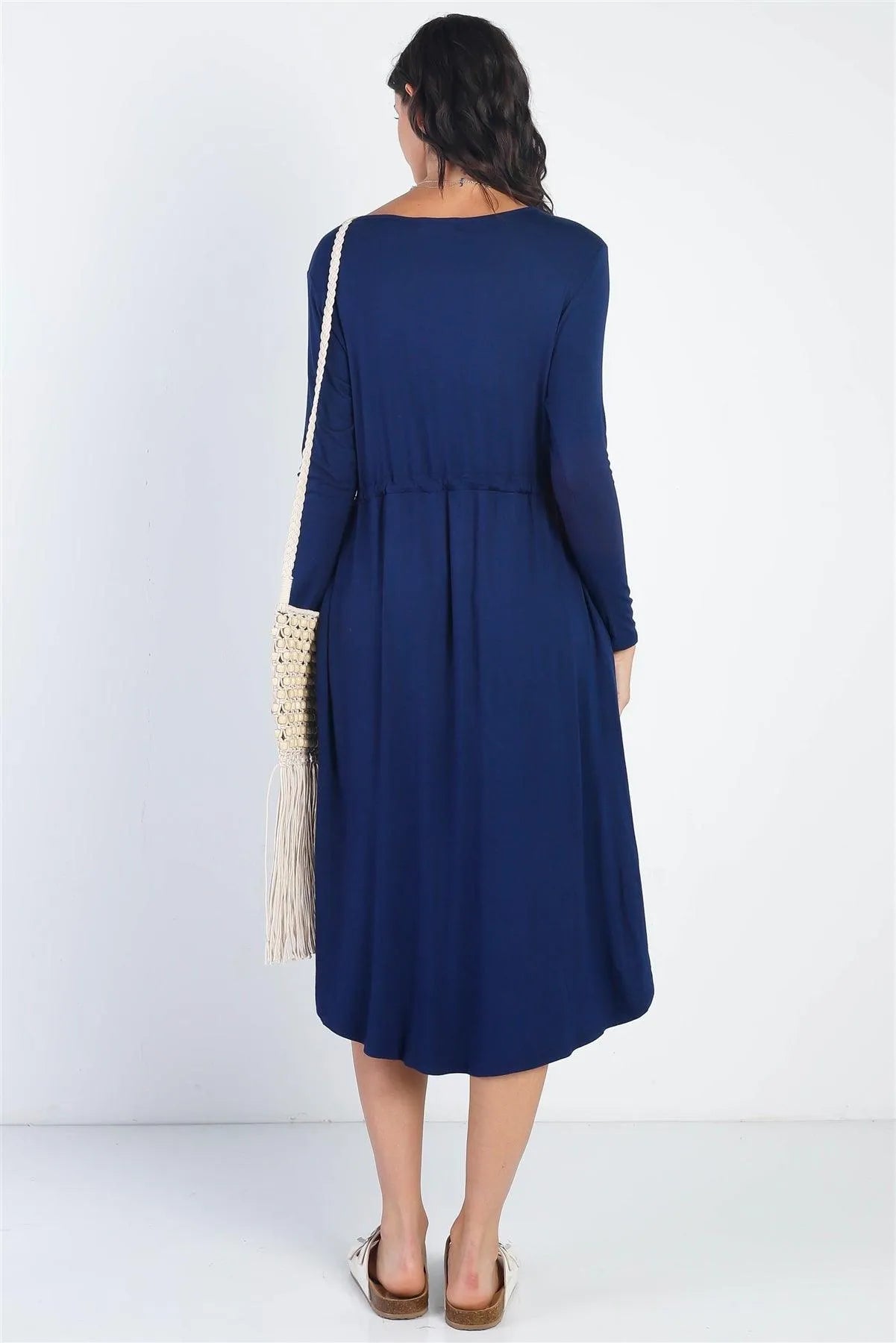Navy Long Sleeve Basic Midi Maxi Dress /1-2-1 - Tasha Apparel Wholesale