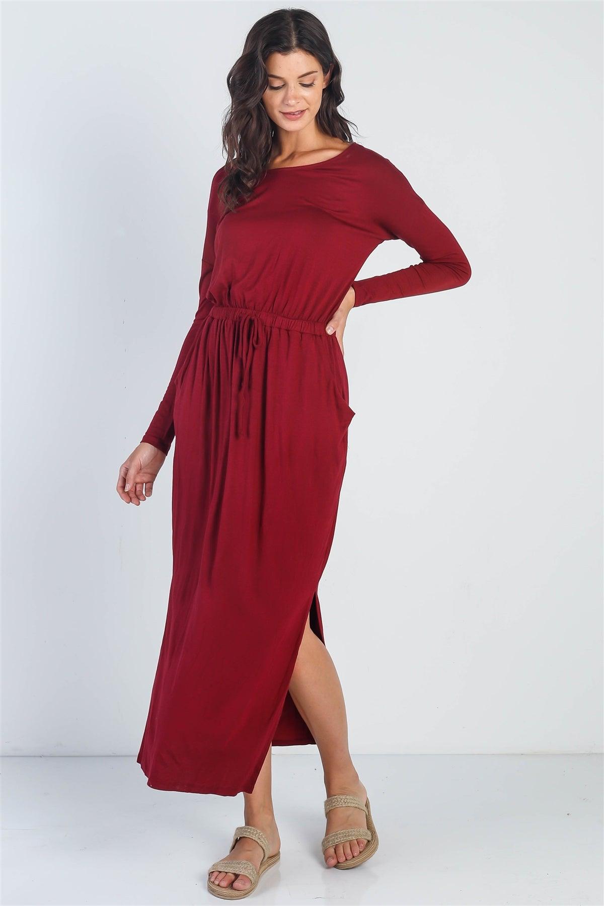 Burgundy Long Sleeve Basic Maxi Dress /1-1-1