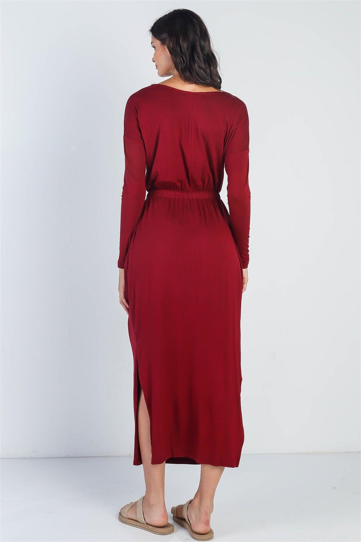 Burgundy Long Sleeve Basic Maxi Dress /1-1-1