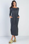 Charcoal Long Sleeve Basic Maxi Dress /1-1-1