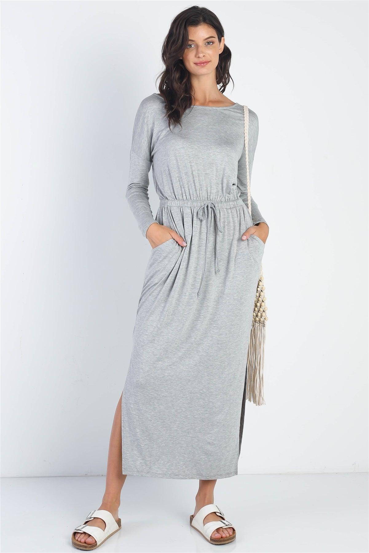 Heather Grey Long Sleeve Basic Maxi Dress /1-1-1