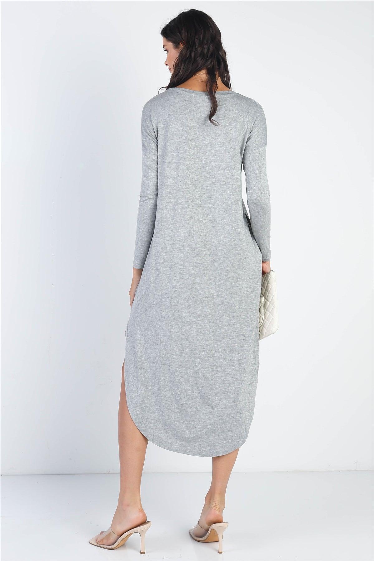 Heather Grey Long Sleeve Midi Dress /1-1-1