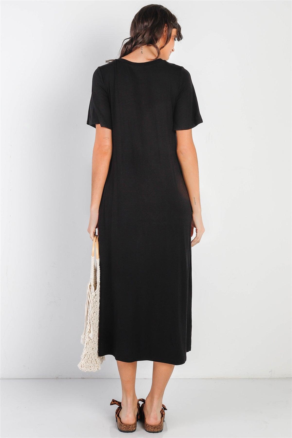 Black Short Sleeve Midi Dress /1-1-1