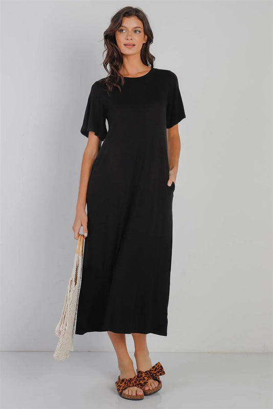 Black Short Sleeve Midi Dress /1-2-1 - Tasha Apparel Wholesale
