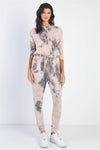 Brown Tie-Dye Button Up Hooded Jumpsuit